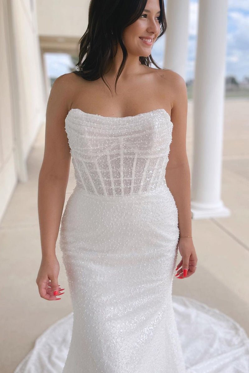 Cressida | Sparkly White Sequins Mermaid Strapless Wedding Dresses