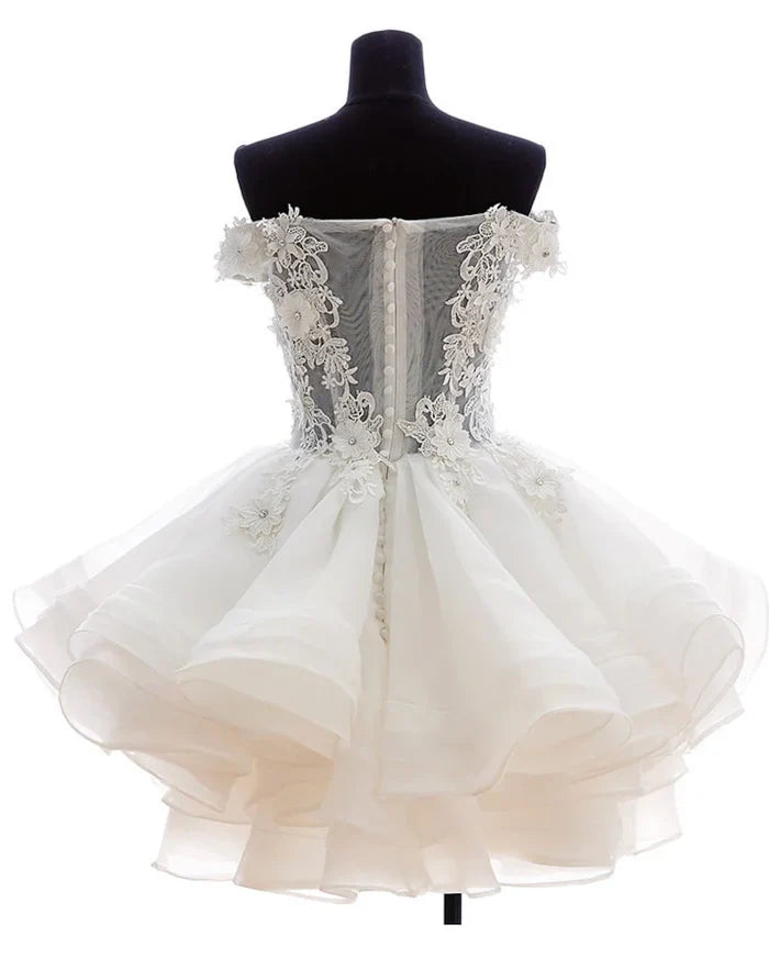 Teresia | A-Line Lace Organza Appliqued Off-the Shoulder Prom Dress