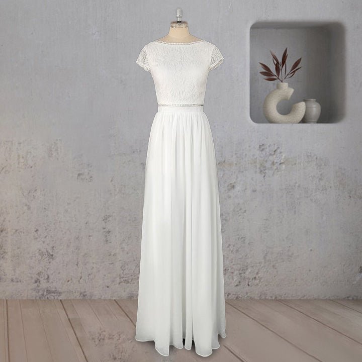 A-Line Two Piece Chiffon Lace Wedding Dress