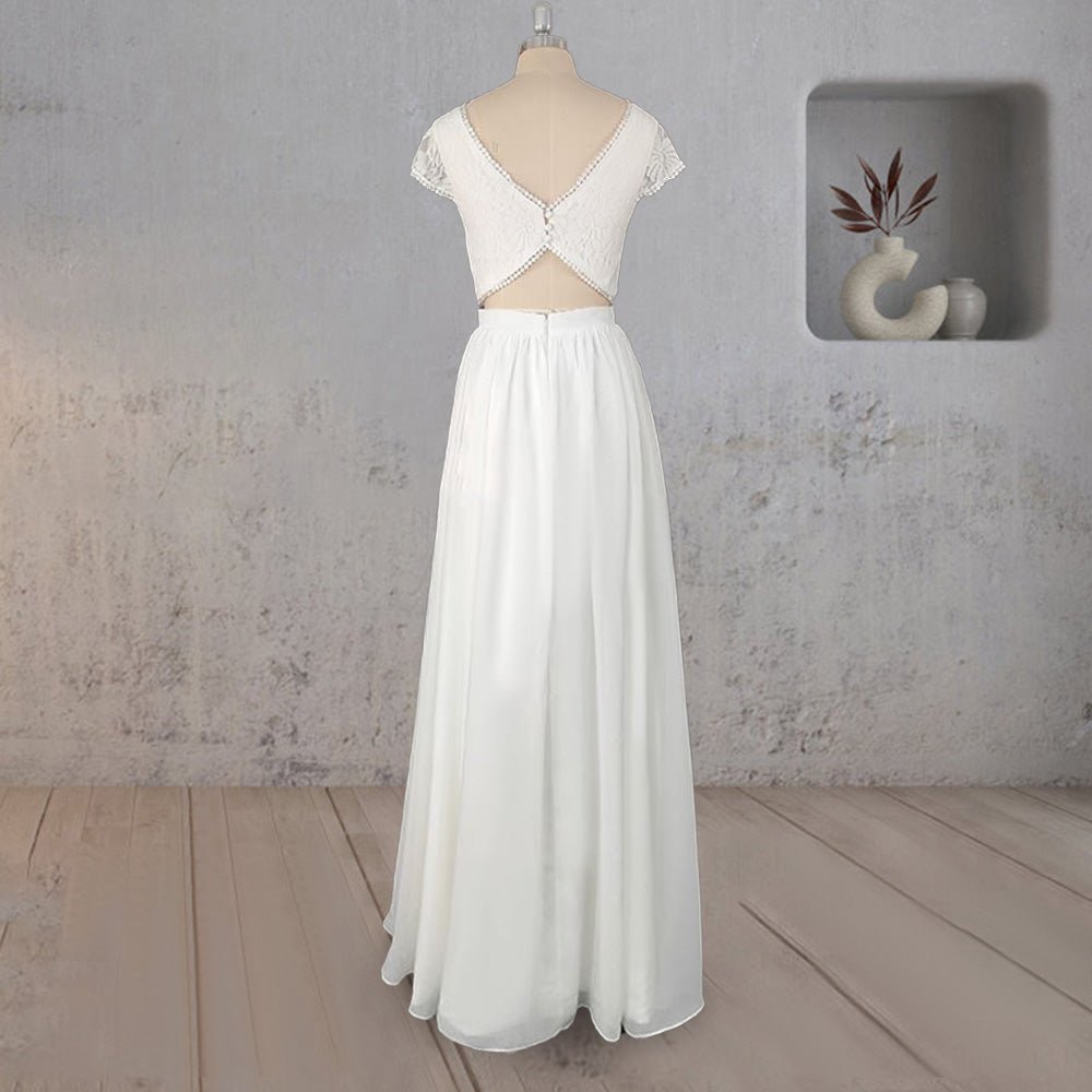 A-Line Two Piece Chiffon Lace Wedding Dress