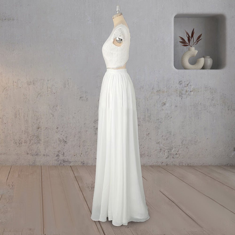 A-Line Two Piece Chiffon Lace Wedding Dress