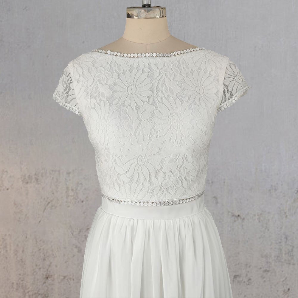 A-Line Two Piece Chiffon Lace Wedding Dress