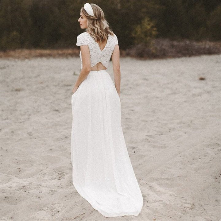 A-Line Two Piece Chiffon Lace Wedding Dress