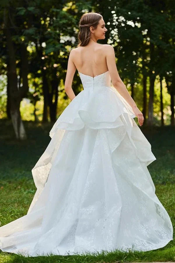 Runa | Lace Open Back Sweetheart Cascading Ruffles Sleeveless Bridal Ball Gown