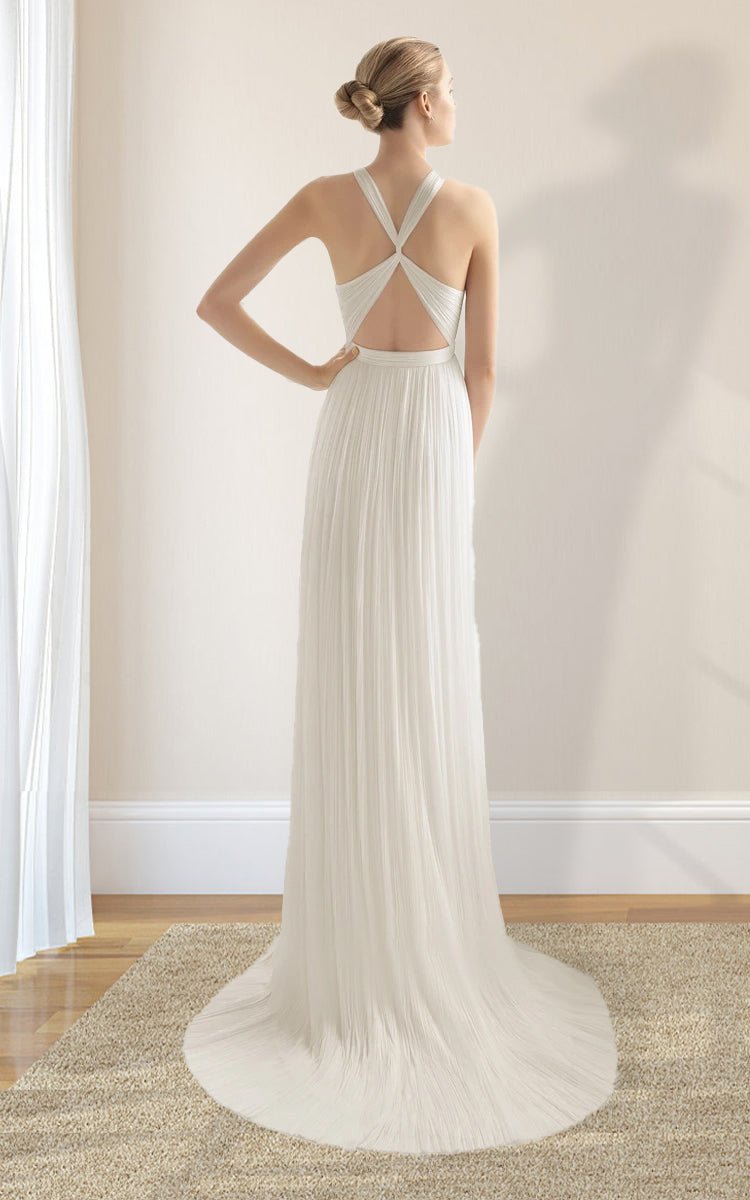 Sheath Halter Chiffon Plaited Dress With Special Back Design
