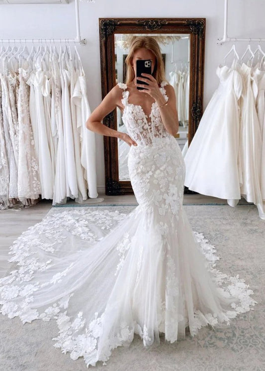 Fairy Mermaid Sweetheart Lace Wedding Dresses with Appliques
