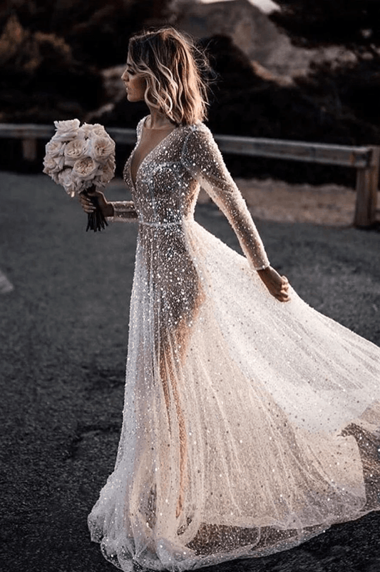 Frayah | Bohemian A-Line Sparkly Sequined Luxury Wedding Dresses