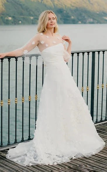 Adorable A-Line Tulle Wedding Dress With Appliques And Square Neckline