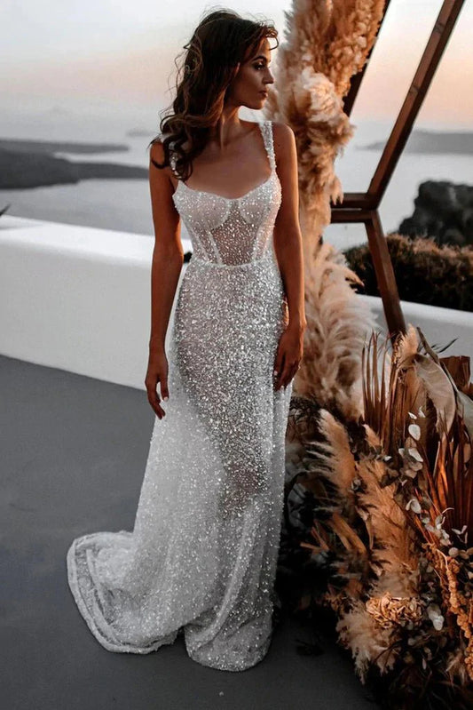 Oriana | Sparkly A Line Sweetheart Sequins Wedding Dresses