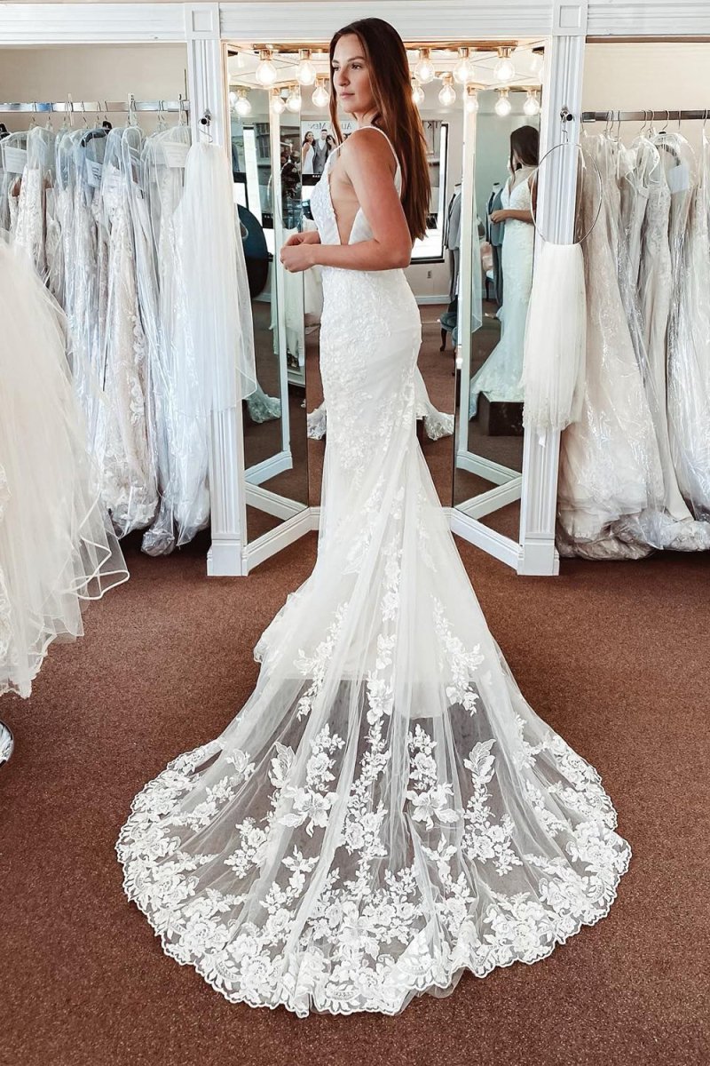 Alisson | White Lace Mermaid Backless Long Wedding Dress