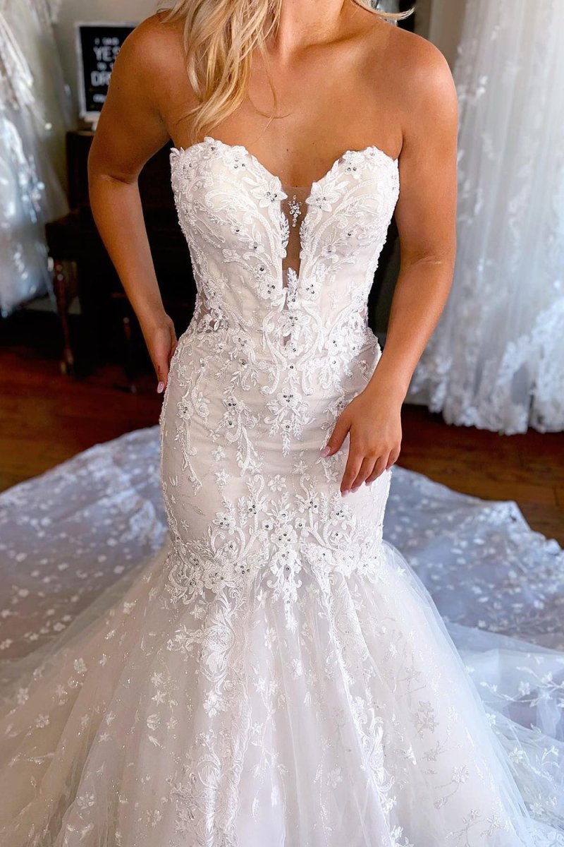 Alena | Sparkly White Mermaid Detachable Long Sleeves Lace Wedding Dress