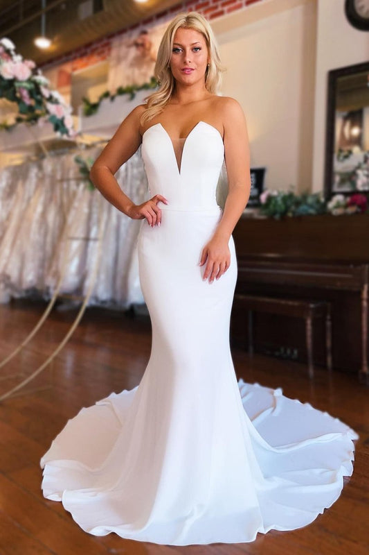 Skyla | Simple White Boho Mermaid Satin  Long Sleeveless Wedding Dress