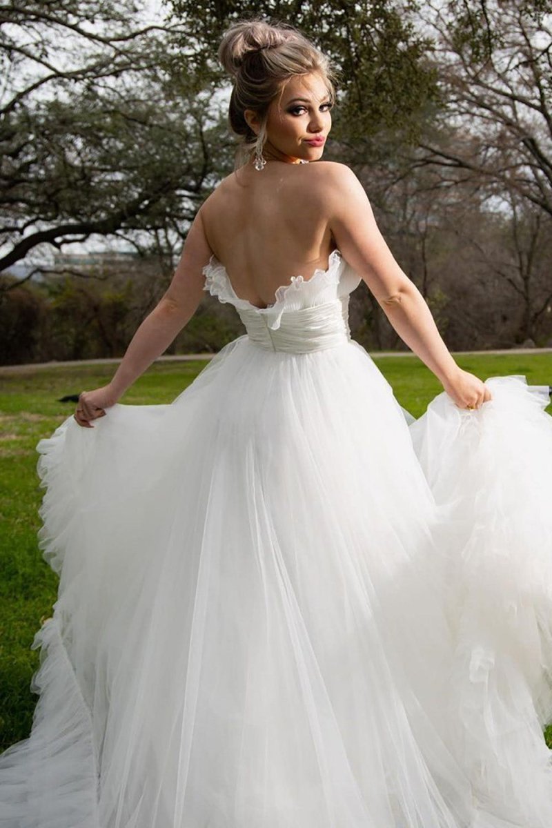 Jada | A-Line Strapless White Tulle Wedding Dress