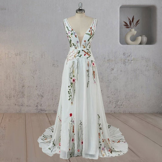 A-Line Flower Appliqued Majesty Wedding Dress