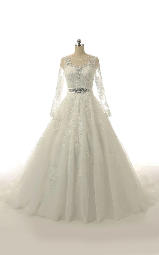 A-Line Long Sleeve Tulle Lace Weddig Dress