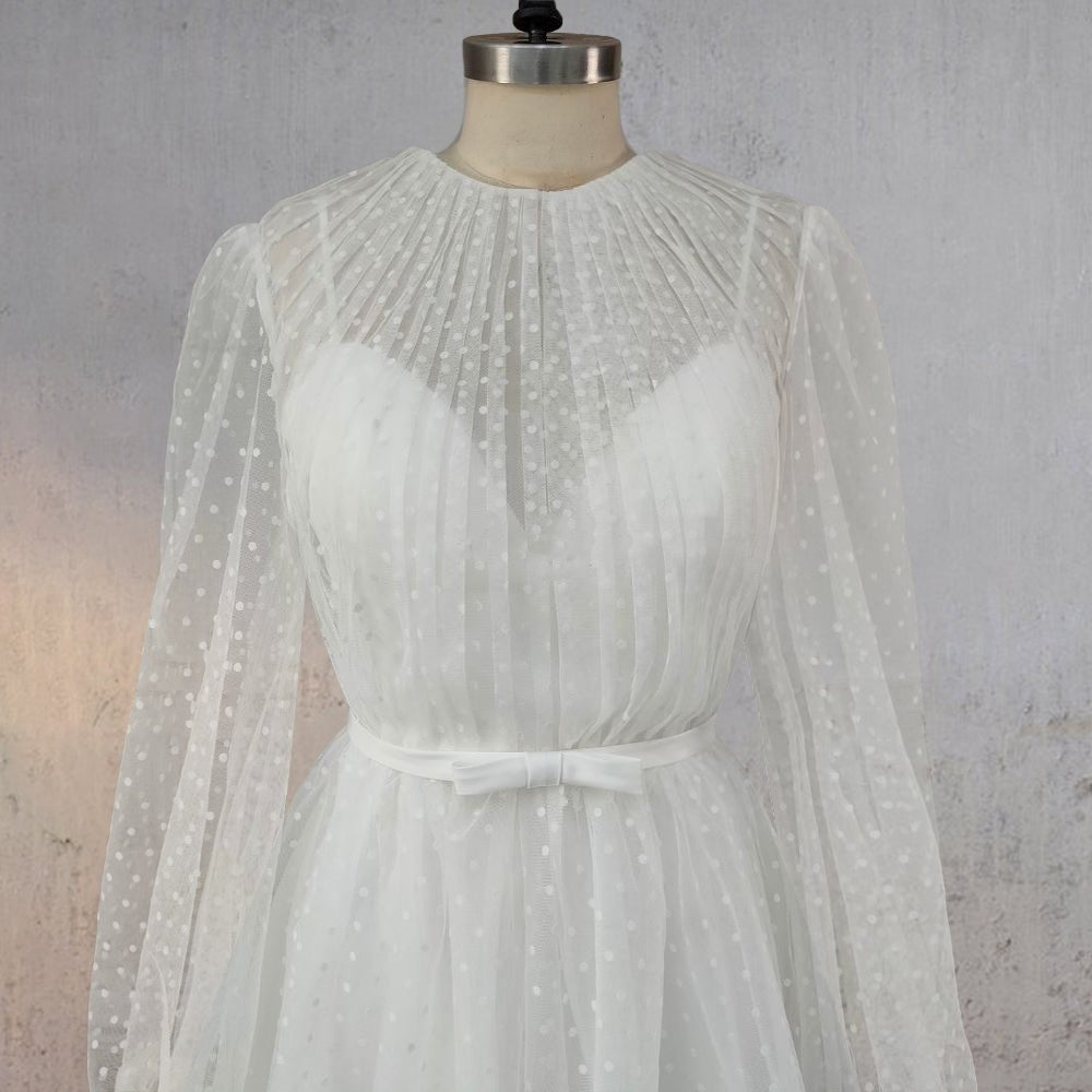 A-Line Polka Dot Illusion Charm Asymmetrical Wedding Dress