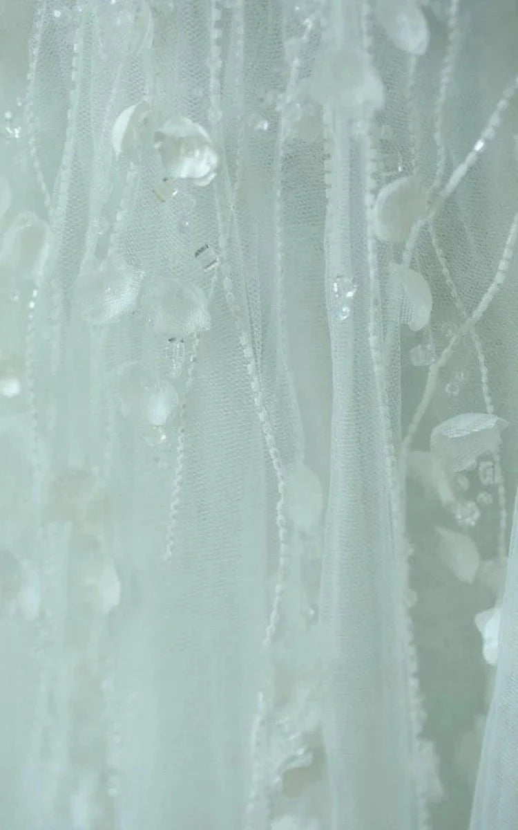 A-Line Sweetheart Sleeveless Zipper Beading Tulle Appliqued Wedding Dress