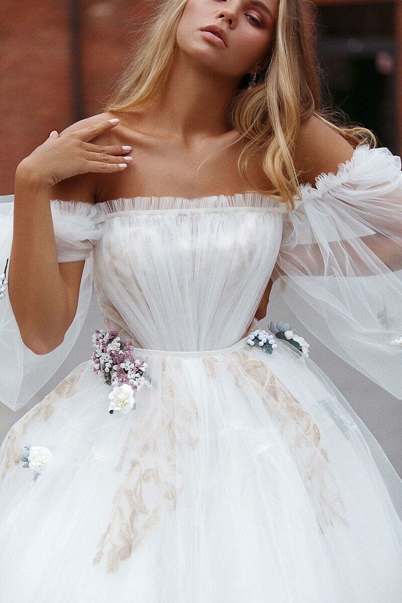 A-Line Tulle Princess Off the Shoulder Wedding Dress