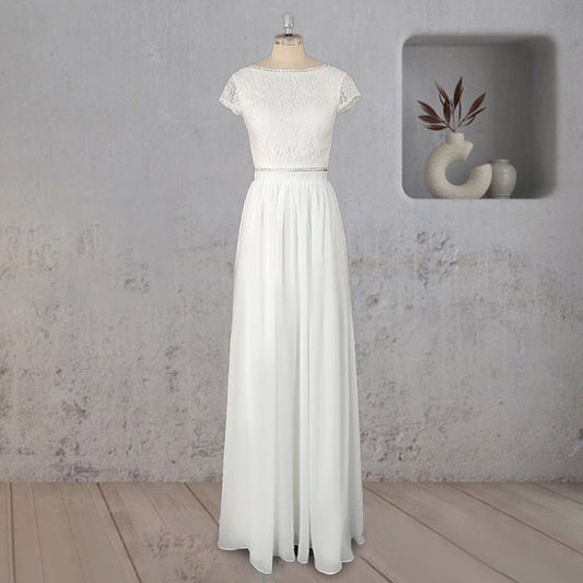 A-Line Two Piece Chiffon Lace Wedding Dress