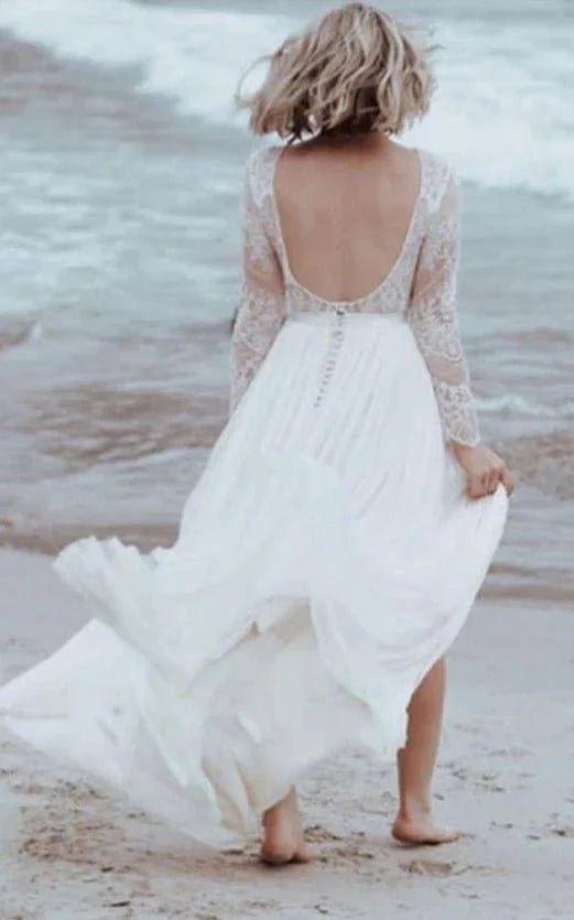 Casual Lace Bateau A Line Tulle Floor-length Wedding Dress with Split Front and Pleats