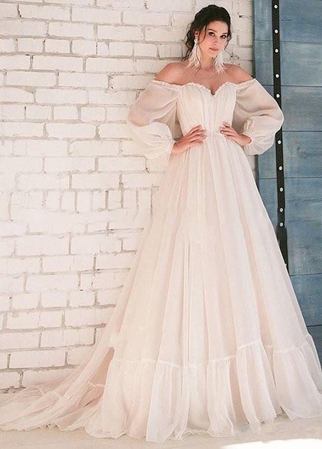 Pink Bohemian Unique  Sweetheart Long-Sleeve Wedding Dresses