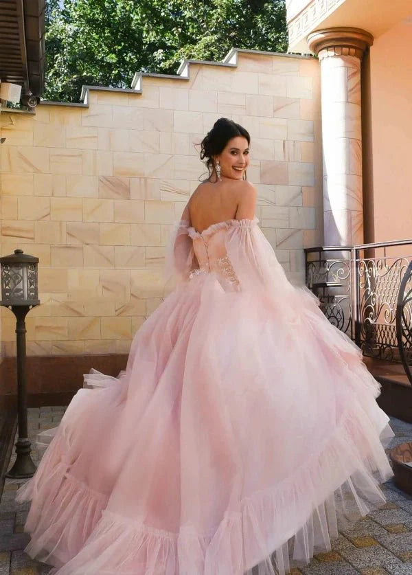 Pink Bohemian Unique  Sweetheart Long-Sleeve Wedding Dresses