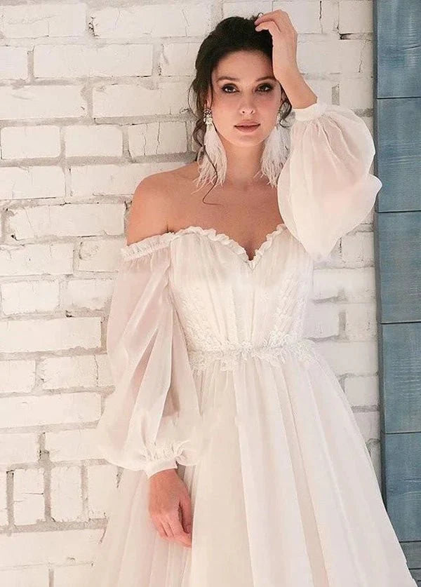 Pink Bohemian Unique  Sweetheart Long-Sleeve Wedding Dresses
