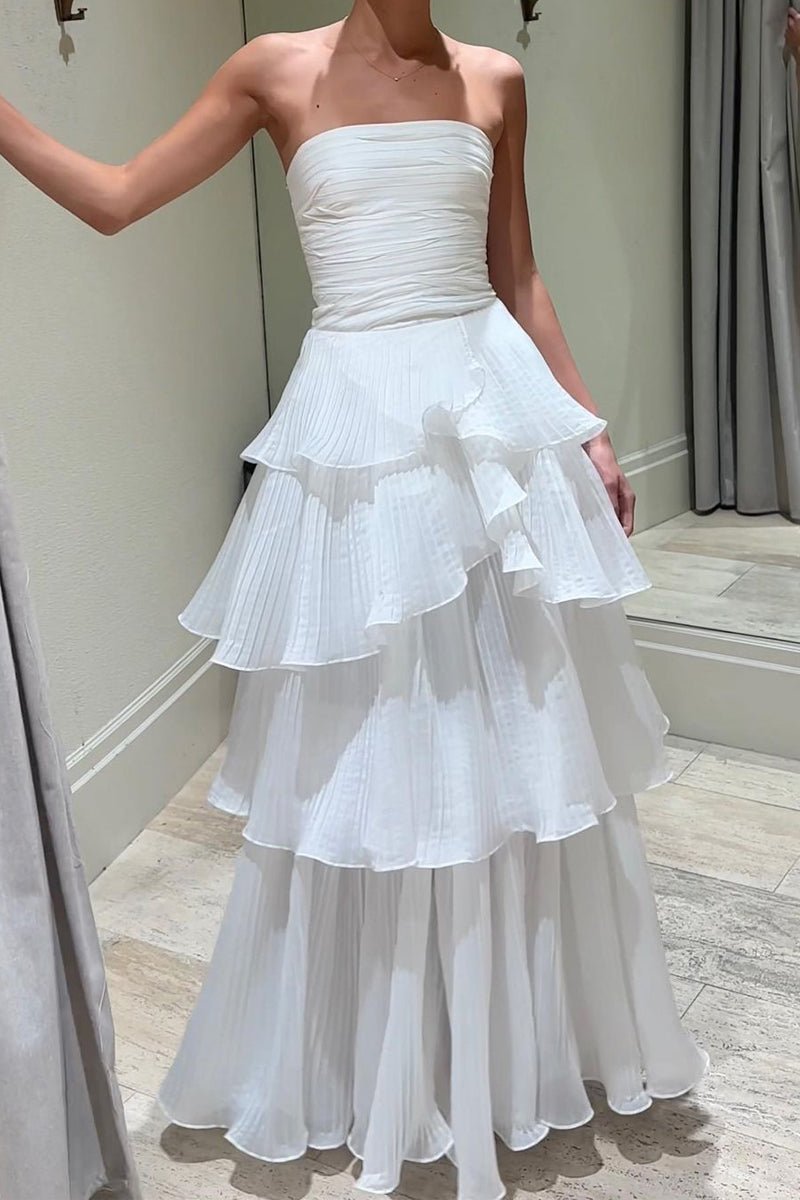 Cute A-Line  Chiffon Strapless Tiered Wedding Dresses