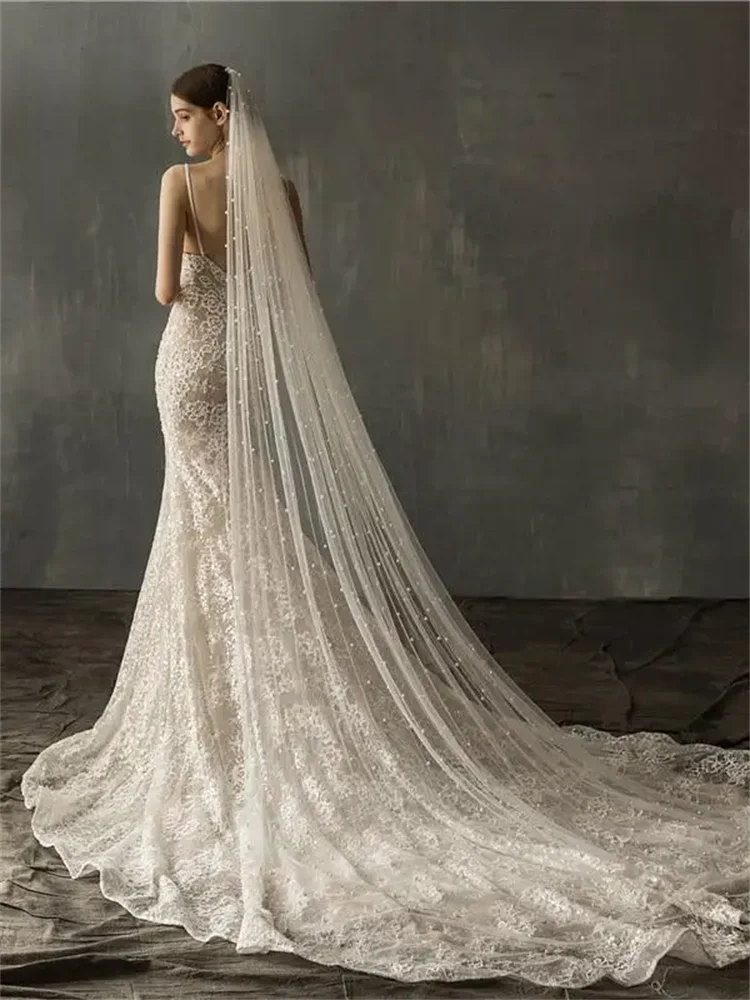 Mermaid Lace Appliqued Wedding Dress with Train