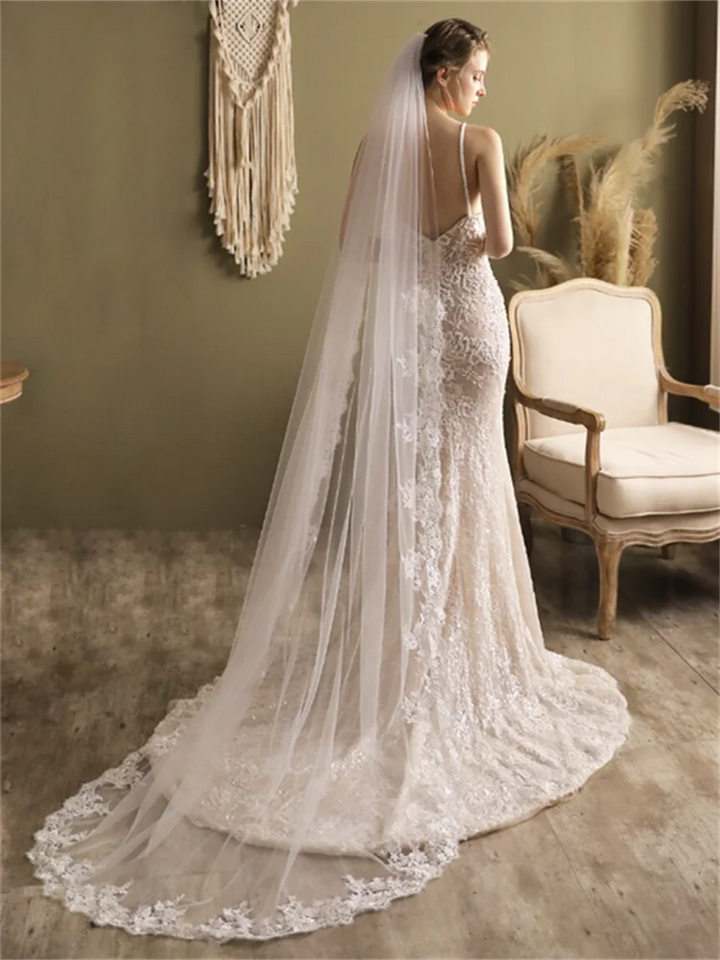 Mermaid Lace Appliqued Wedding Dress with Train