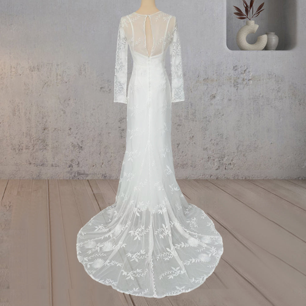 Mermaid Lace Embroidery Long Sleeves Wedding Dress