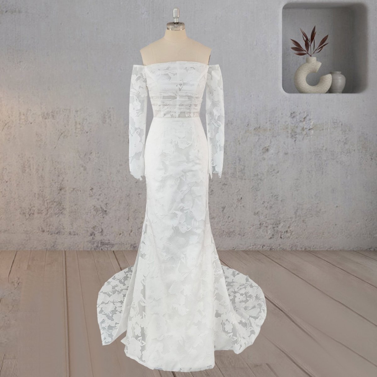 Mermaid Off the Shoulder Long Sleeves Wedding Dress with Slit