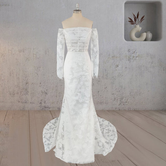 Mermaid Off the Shoulder Long Sleeves Wedding Dress with Slit