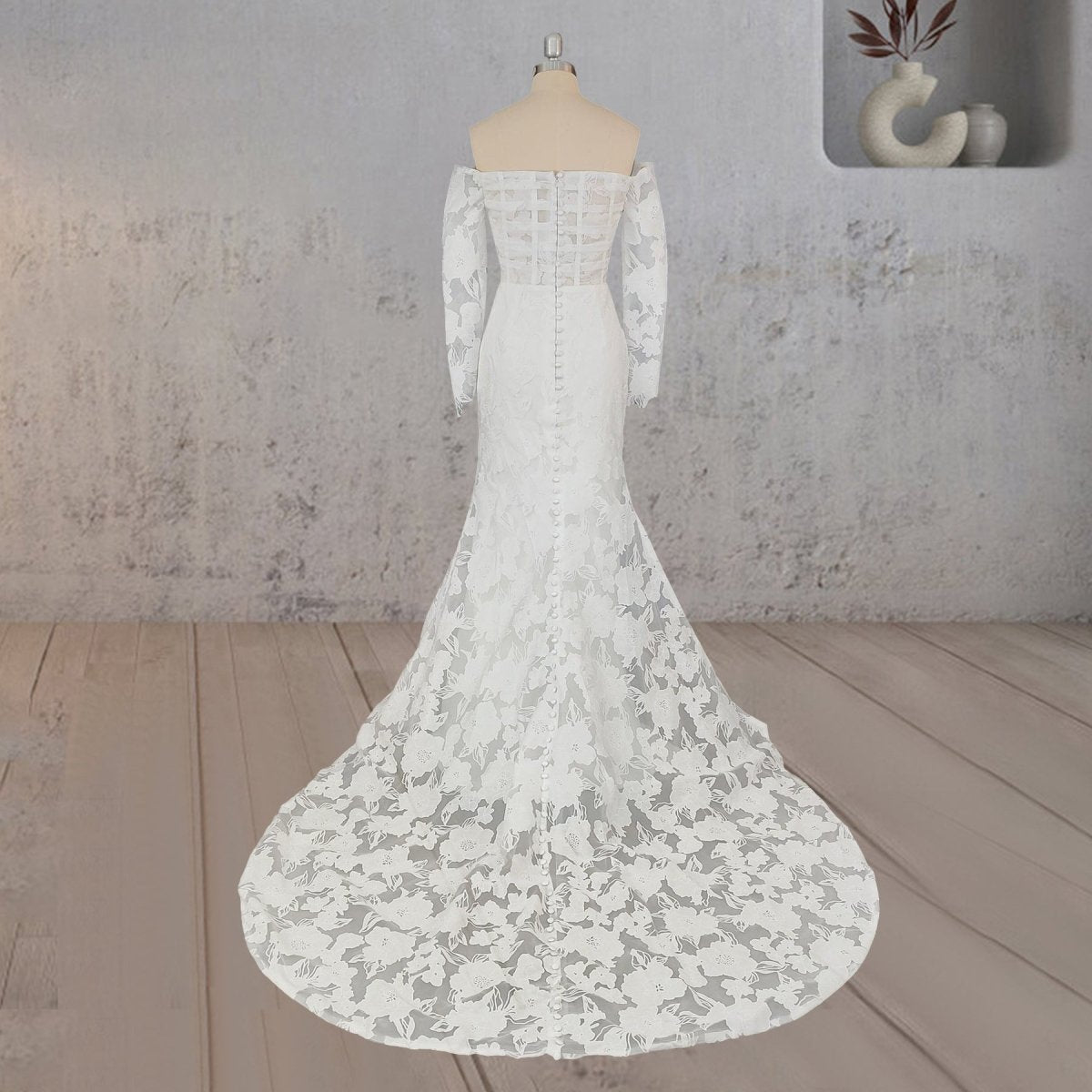 Mermaid Off the Shoulder Long Sleeves Wedding Dress with Slit