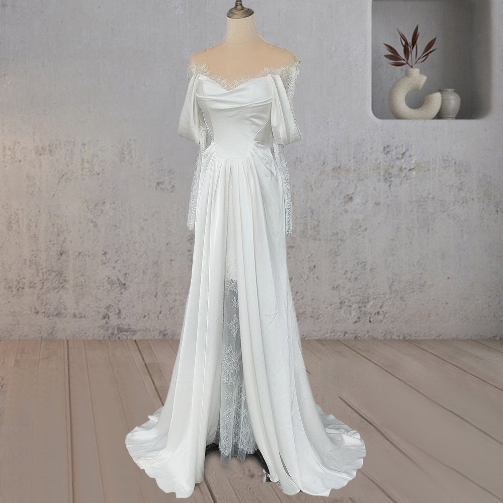 Mermaid Off-the-Shoulder Satin Lace Wedding Dress