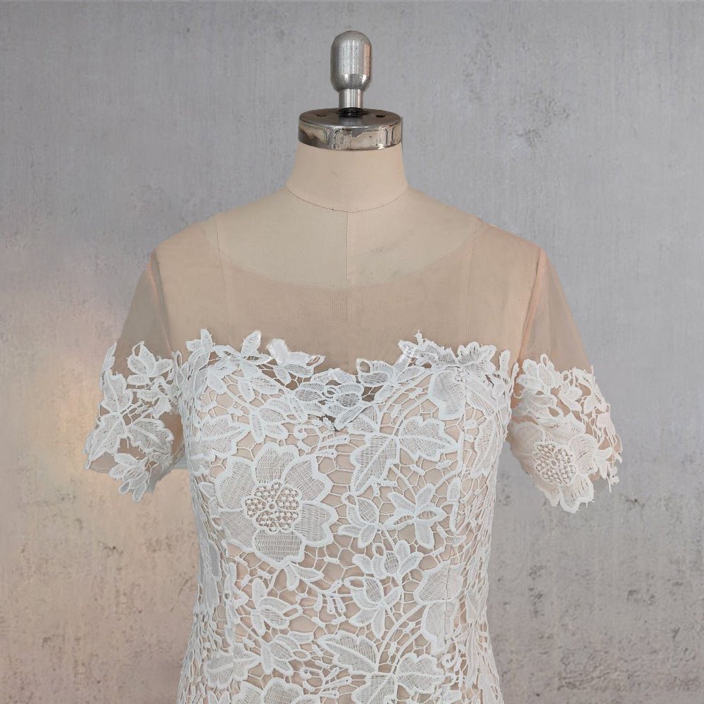 Mermaid Scoop Illusion Neck Floral Wedding Dress