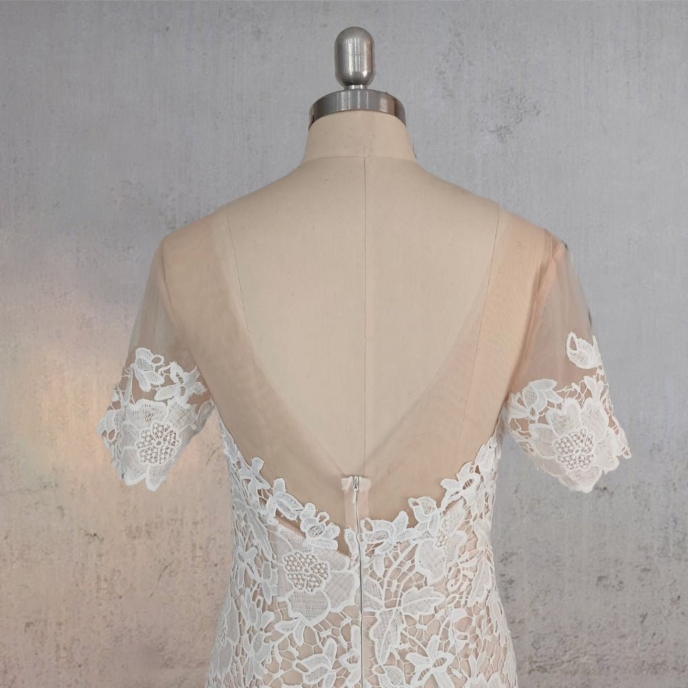 Mermaid Scoop Illusion Neck Floral Wedding Dress