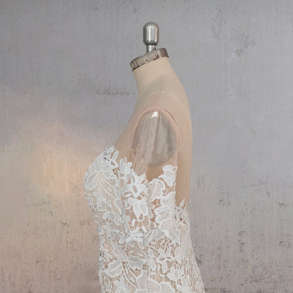 Mermaid Scoop Illusion Neck Floral Wedding Dress