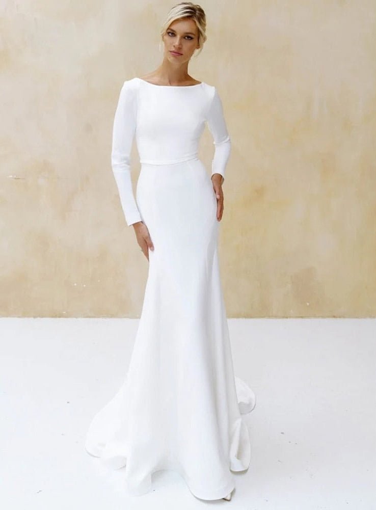 Mermaid Scoop Neck V Back Satin Wedding Dress