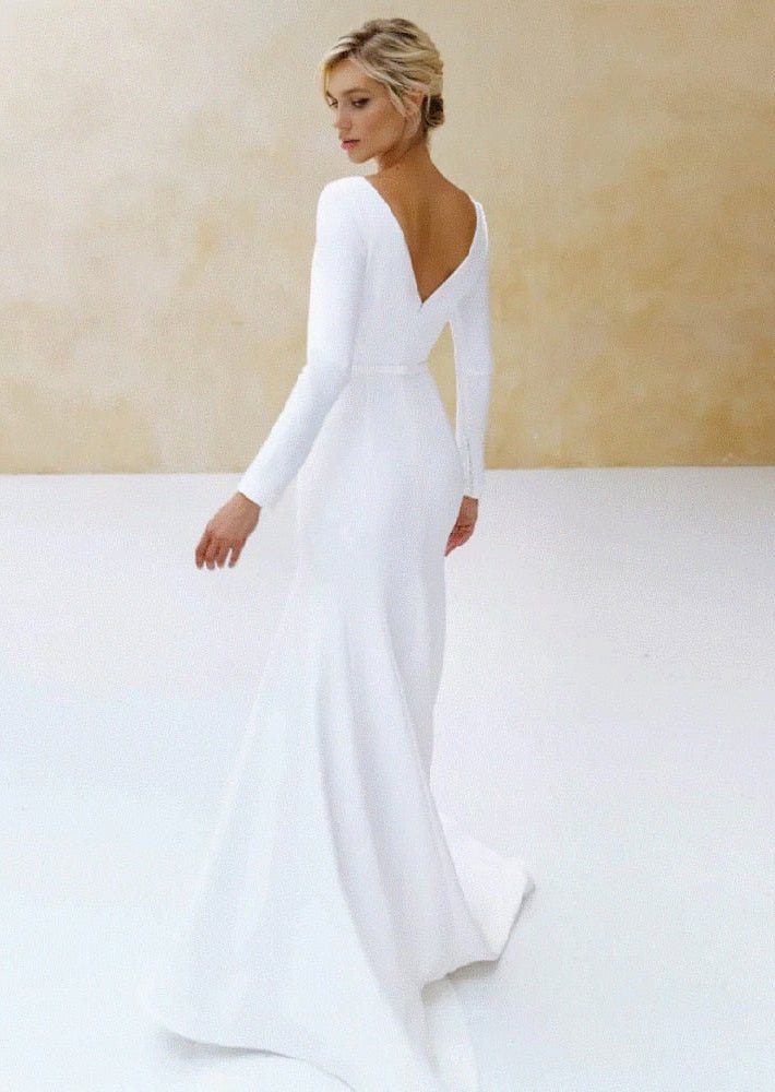 Mermaid Scoop Neck V Back Satin Wedding Dress