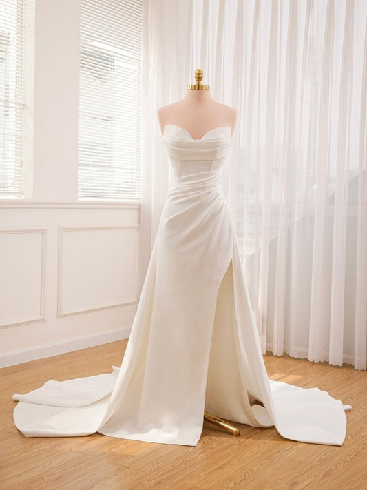 Sia | Mermaid Strapless Satin Wedding Dress With Convenient Detachable Skirt