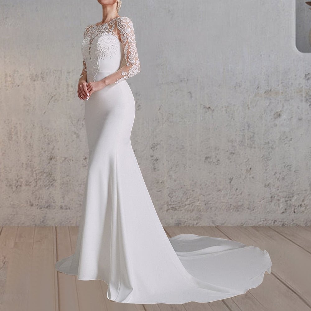 Mermaid White Lace Appliques Beaded Wedding Dress
