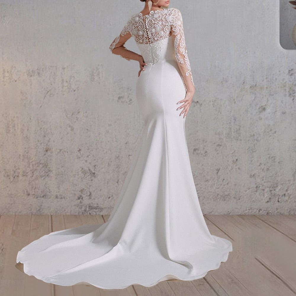 Mermaid White Lace Appliques Beaded Wedding Dress