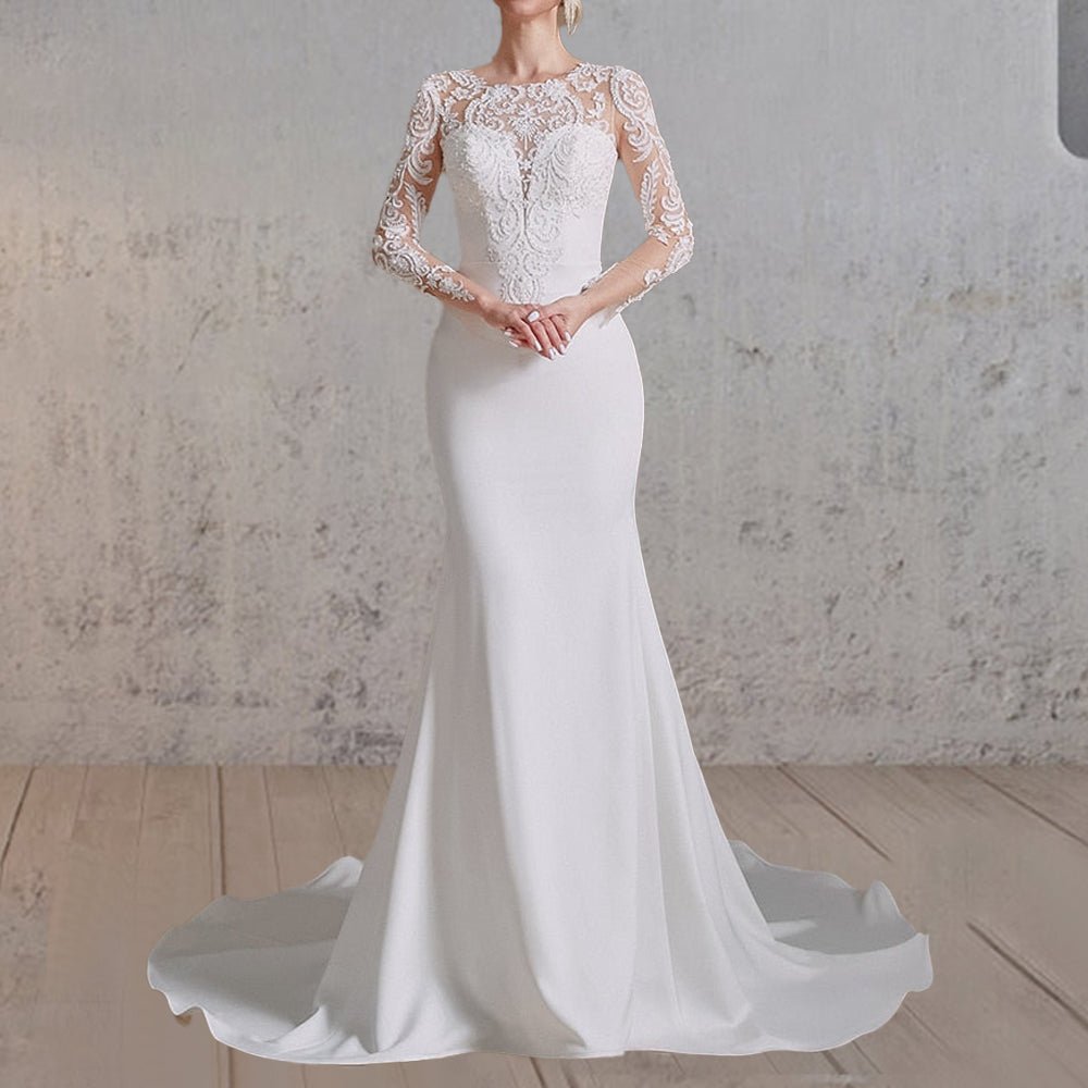 Mermaid White Lace Appliques Beaded Wedding Dress