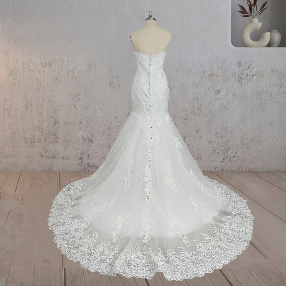 Mermaid White Strapless Wedding Dresses with Appliques