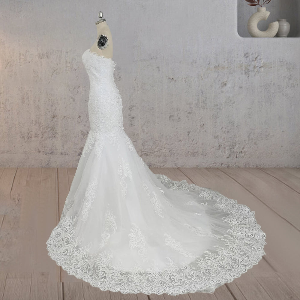 Mermaid White Strapless Wedding Dresses with Appliques