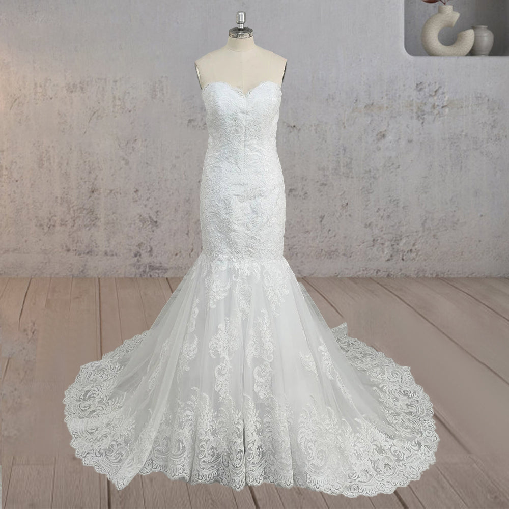 Mermaid White Strapless Wedding Dresses with Appliques