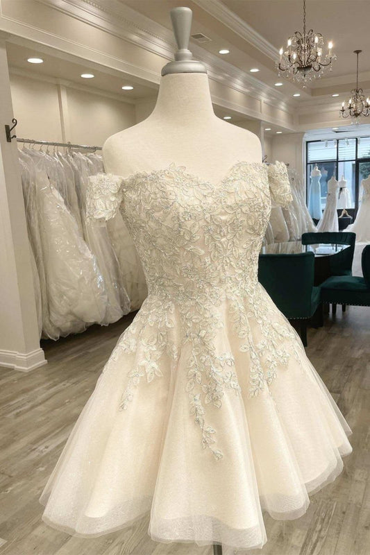 Bellarose | Lace White Appliques A-Line Short Wedding Dress