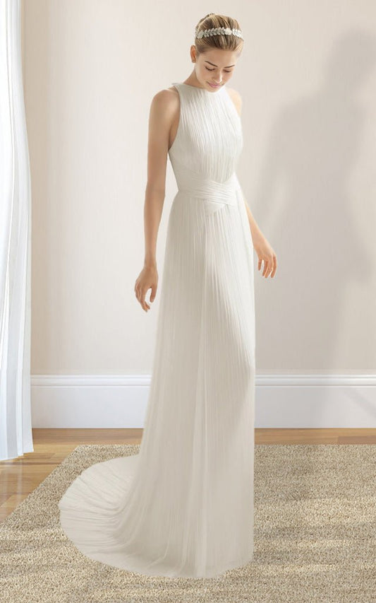 Sheath Halter Chiffon Plaited Dress With Special Back Design