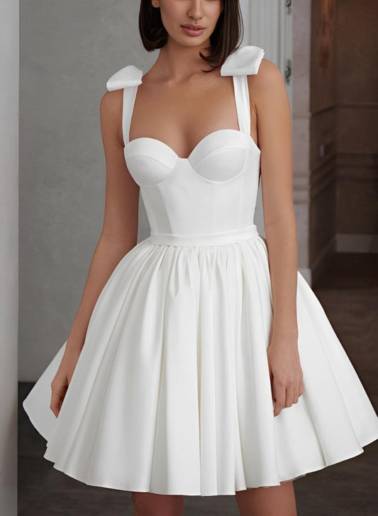 Sweet A-Line Sweetheart Sleeveless Short Satin Wedding Dresses